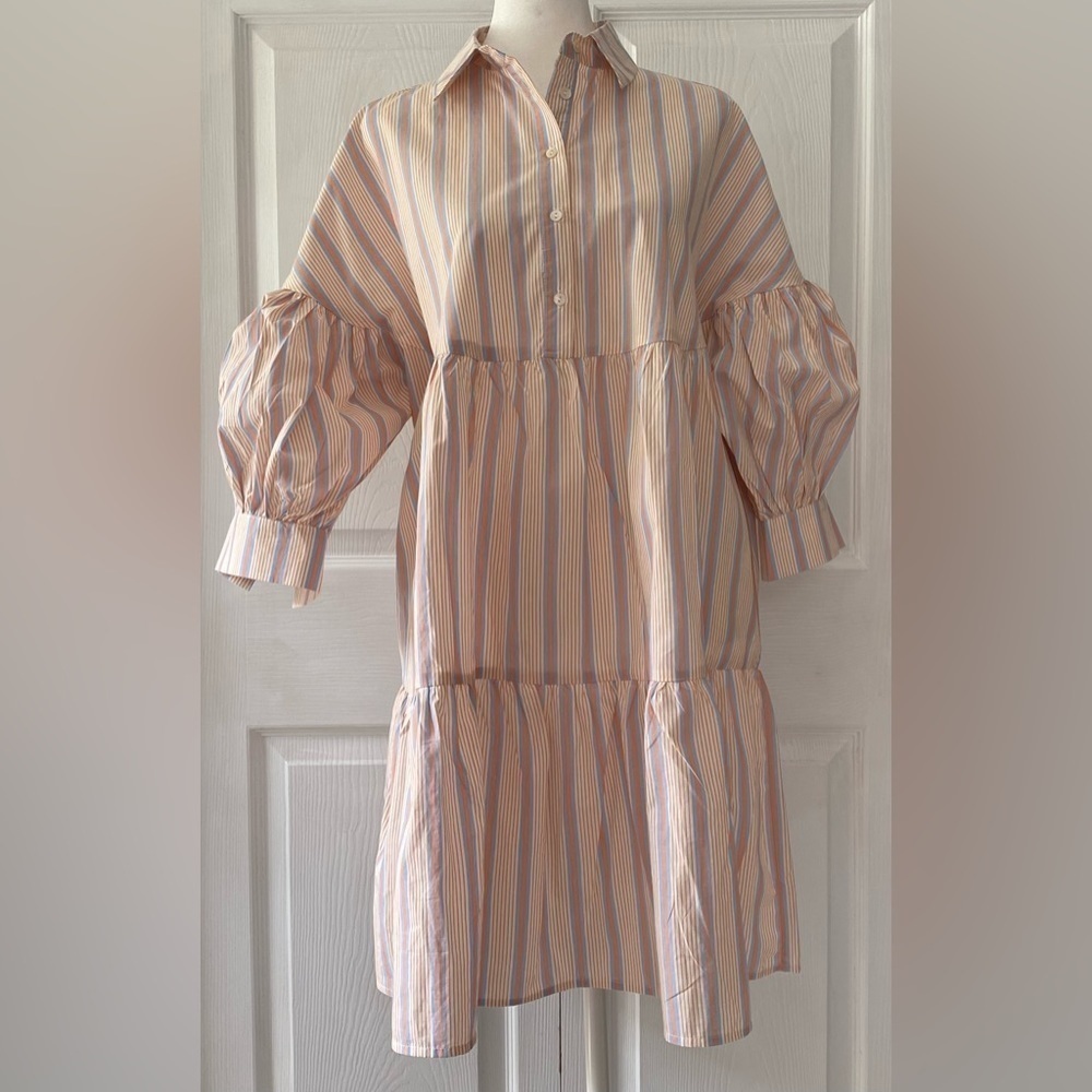 NWT Mango “Gabriela” Striped 100% Cotton Puff Sleeve Dress Size 6 - Picture 5 of 15